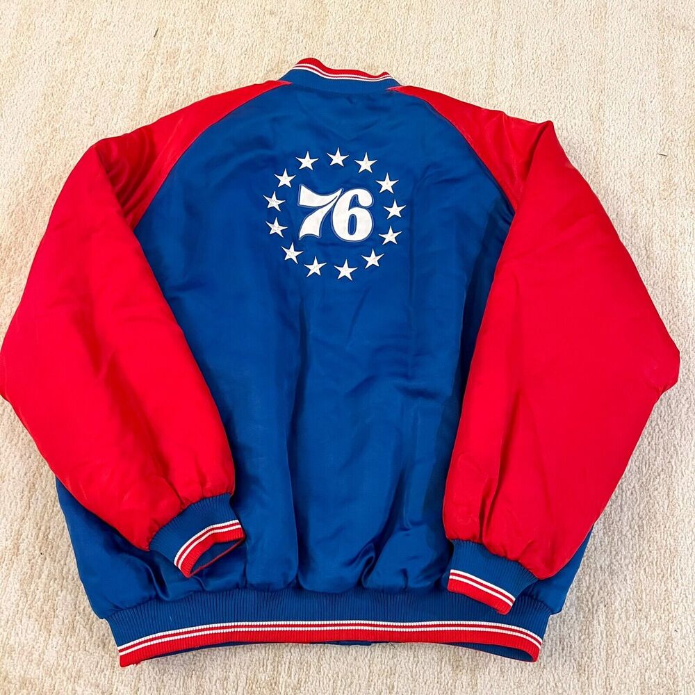 Vintage Philadelphia 76ers Jacket 2XL Blue Y2K Nike NBA Basketball Satin Bomber - Picture 5 of 9